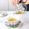 Ceramic Tea for One Set Checkered Design Glass Teapot Fine Bone China Saucer Teacup Tea Strainer Infuser Teaware with Gift Box