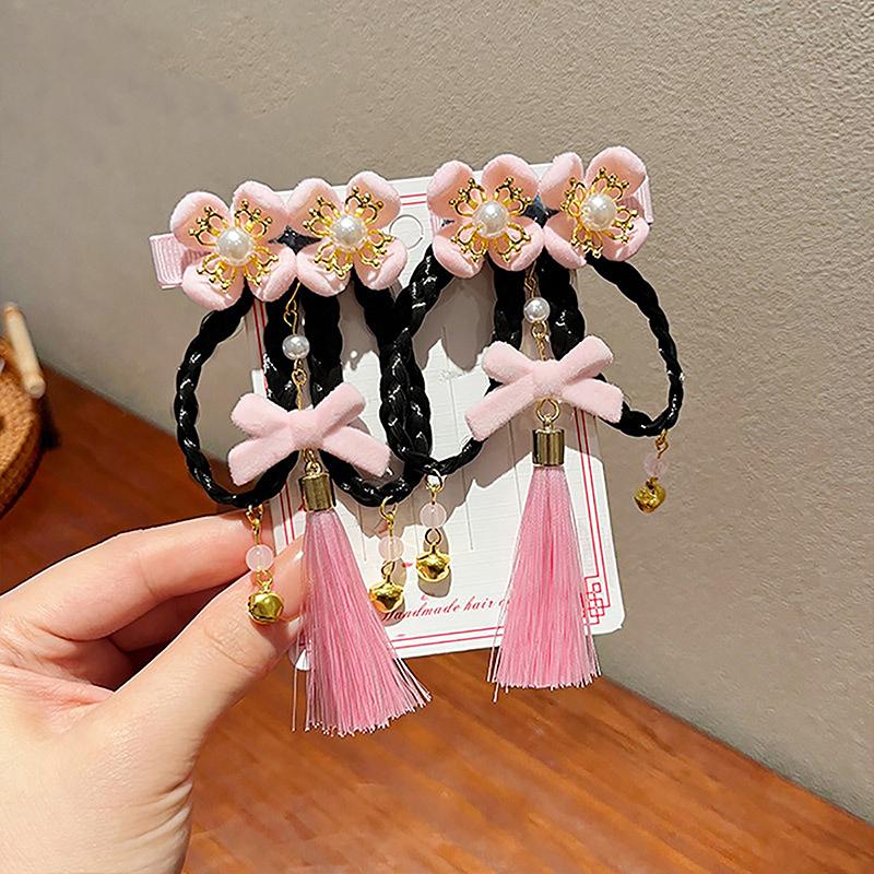 Red Children'S Hair Clip Chinese Style Hanfu Headwear Women'S Wig Tassel Hair Card Baby Hair Accessories