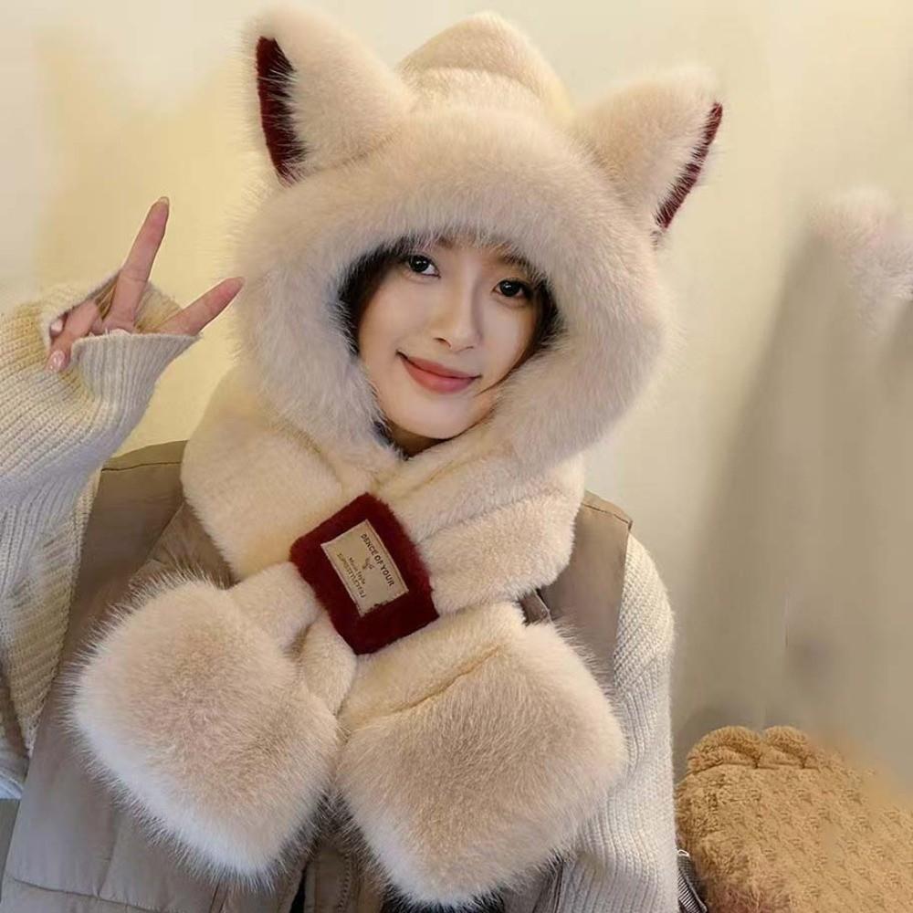 Cartoon Winter Plush Hat Anti-cold Ear Protection Cap Cute Animal Ear Scarf Hat  Daily