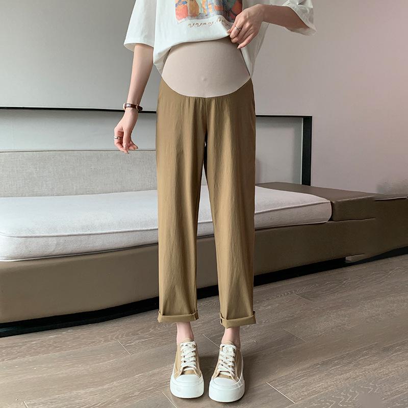 Women's Spring/Summer Maternity Cotton-Linen Stretch Wide-Leg Pants, Loose Fit, Cropped Length