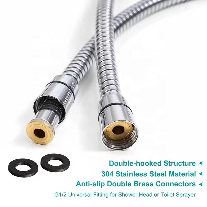 2m Flexible Chrome Stainless Steel Bathroom Hose with G1/2 Universal Brass Connector for Handheld Shower Head