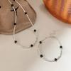 S925 Sterling Silver Black Agate Beaded Necklace Set - Autumn/Winter Choker