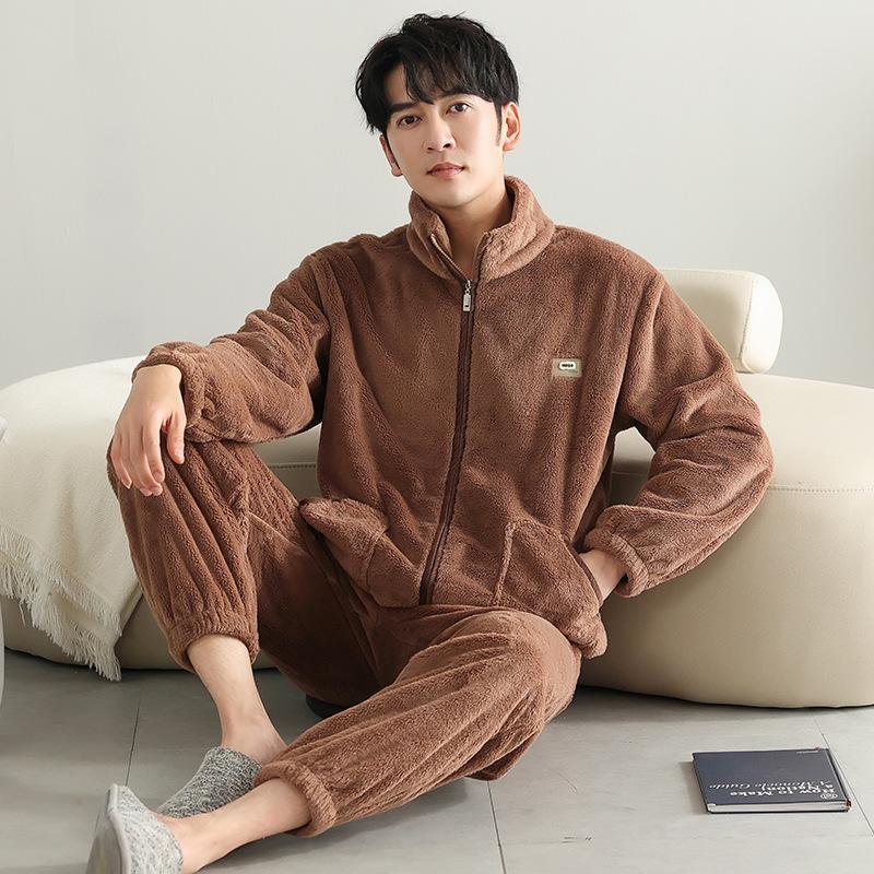 

Мужская пижама осень-зима коралловый флис утолщенный флис теплая на молнии зимняя фланель большой размер комплект домашней одежды 4XL