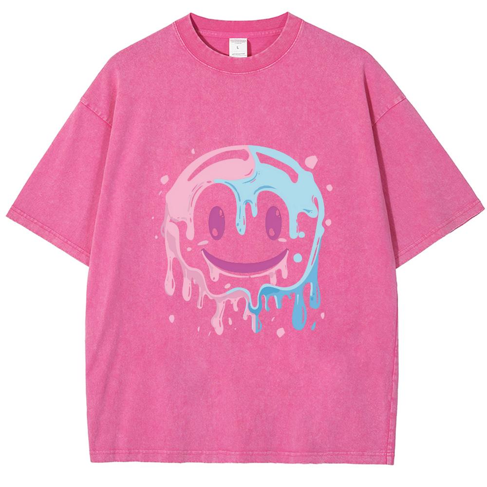 Graffiti Face Print Women's Washed T-Shirt Loose Oversized Couple Short Sleeve Minimalist Elegant Comfortable Top