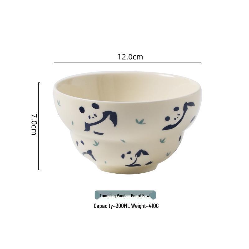 Panda Ceramic Rice Bowl Set 2024 - Japanese High-Foot Bowls with Underglaze Color, Cute Design, Perfect Gift Box
