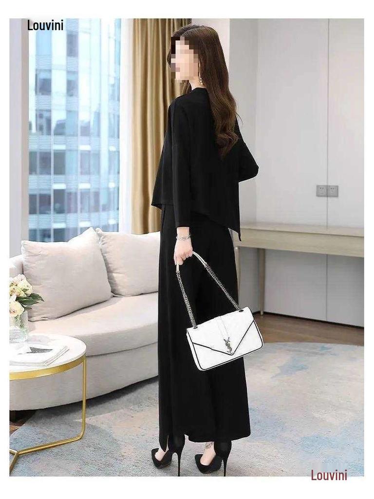 2026 Spring/Autumn Women's Slimming Wide-Leg Pants Skirt Suit - Age-Reducing, Tummy-Concealing, Stylish Two-Piece Set