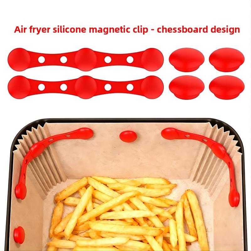 Food-Grade Heat-Resistant Magnetic Silicone Clips for Air Fryer Paper Liner Fixing, Reusable Kitchen Accessory, Multi-Color Pack