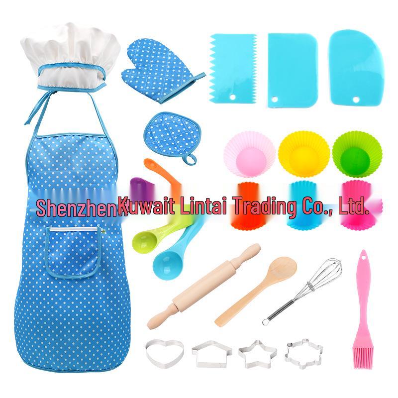 Children s Play Kitchen Set with Cooking Tools & Cartoon Bear Apron
