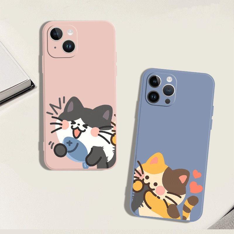 Cute Cat Couple Phone Case For IPhone 15 14 13 12 11 Pro Max Mini X XR 7 8 SE Plus SE20 Kawaii Cartoon Animal Spotted Cat Covers