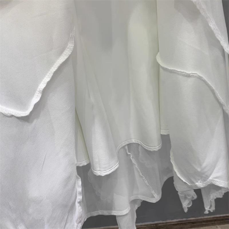 Irregular lace splicing chiffon skirt women's spring and summer new fashion high waist and thin a word big swing skirt