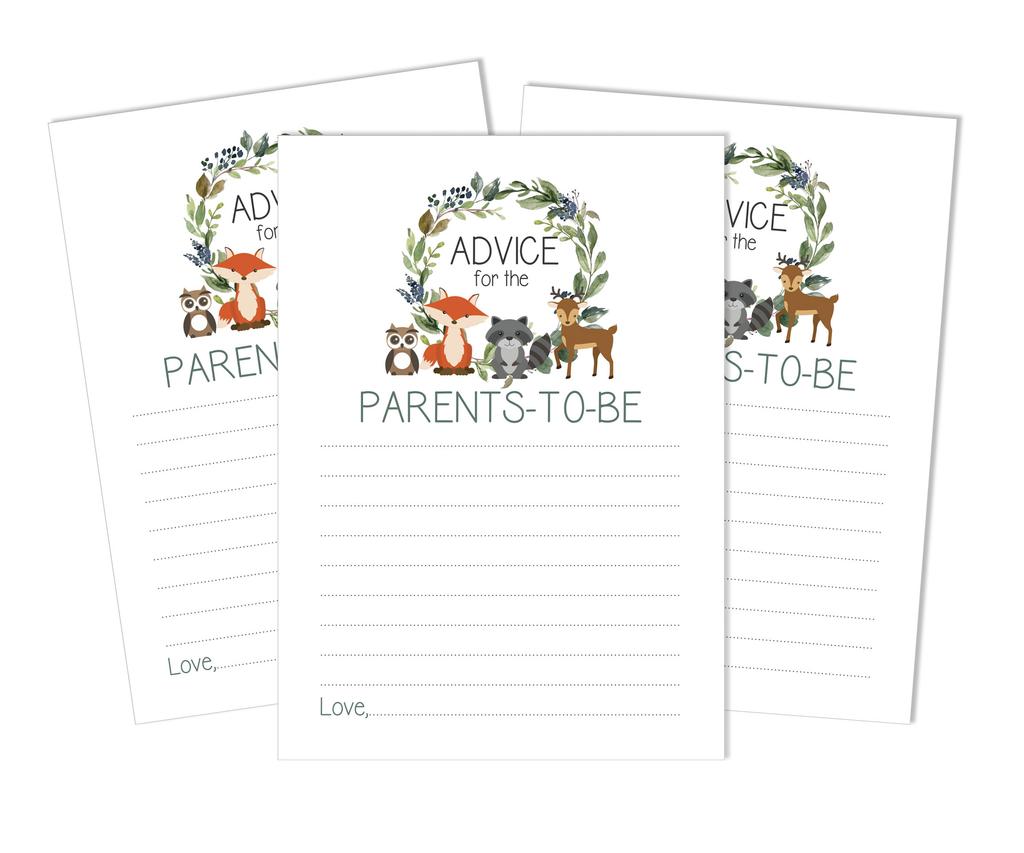 Inkdotpot 50A  Advice CardsA  For Baby Shower Game Gender Neutral Advice For New Mom & Dad Greenery & Animals Boy Or GirlA  Party