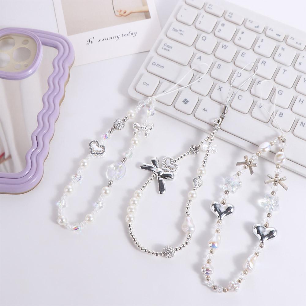 Beaded Bow Phone Case Pendant Resin Y2K Mobile Phone Charms  Wrist Hanging Decoration