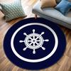 Nautical Ship Wheel Round Rug Navy Blue and White Non Slip Floor Mat for Coastal and Beach House Decor