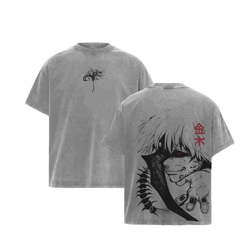 Hot Anime Tokyo Ghoul Kaneki Ken Clothing Men Women Casual Tshirts Washed Cotton Tee Oversized T-shirt Harajuku Unisex T Shirt