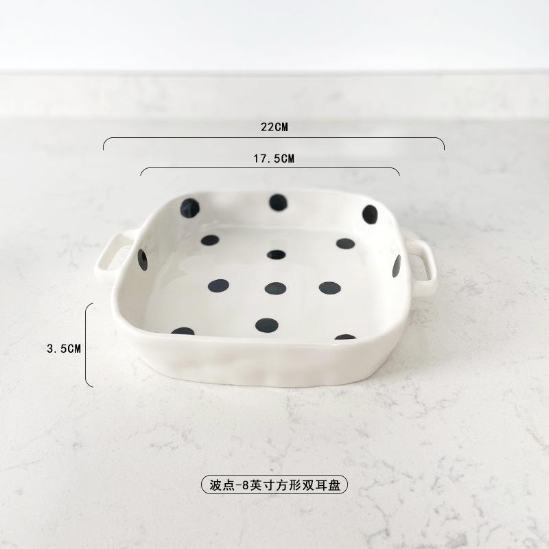 Kreativní černý puntíkovaný keramický jídelní talíř salátová mísa domácí snídaňová miska el varná mísa porcelánový talíř kuchyňské náčiní