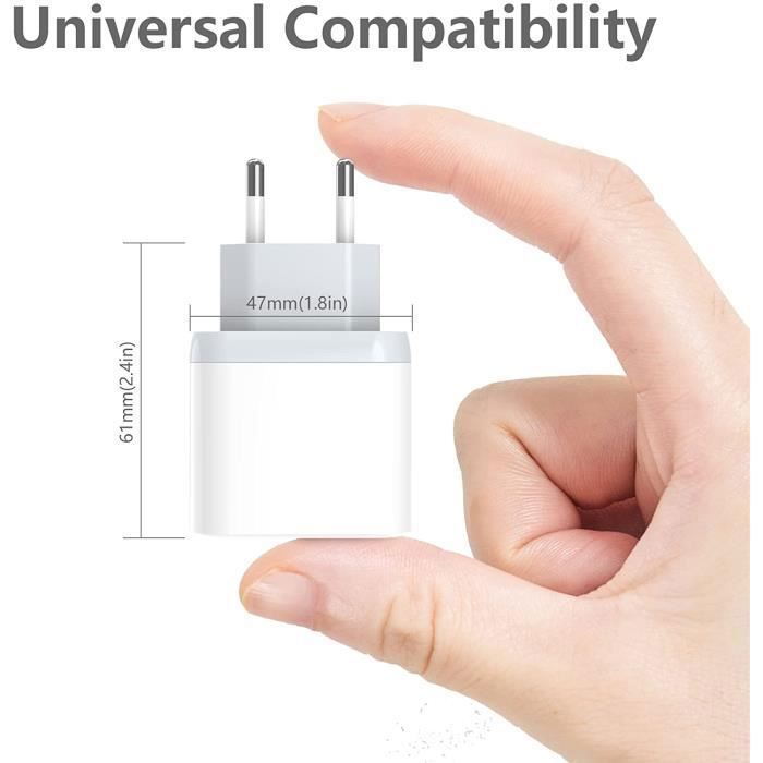 Chargeur USB C 25W - Anigaduo - Compatible iPhone 14/13/12/11 - Charge rapide - Universel - Blanc