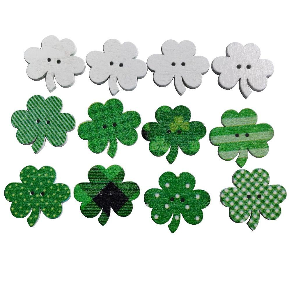 50 szt. Drewniane akcesoria rzemieślnicze Retro ozdoby odzieżowe Nowe zielone guziki w kształcie koniczyny