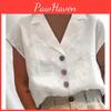 Vintage Summer Tops White Casual Women Cotton Linen Blouses Leisure Lapel Blazer Collar Shirt