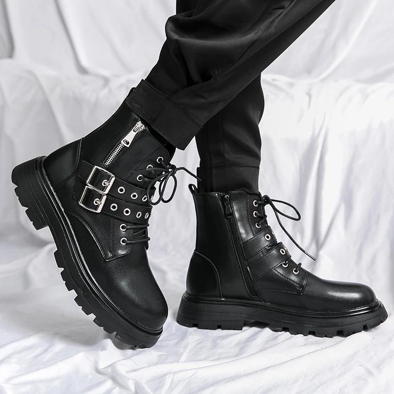 Fashion Men's Outdoor Boots New Fashion Young Luxury Brand High Top Platform Casual Shoes Autumn Winter Leather Business Work Boots