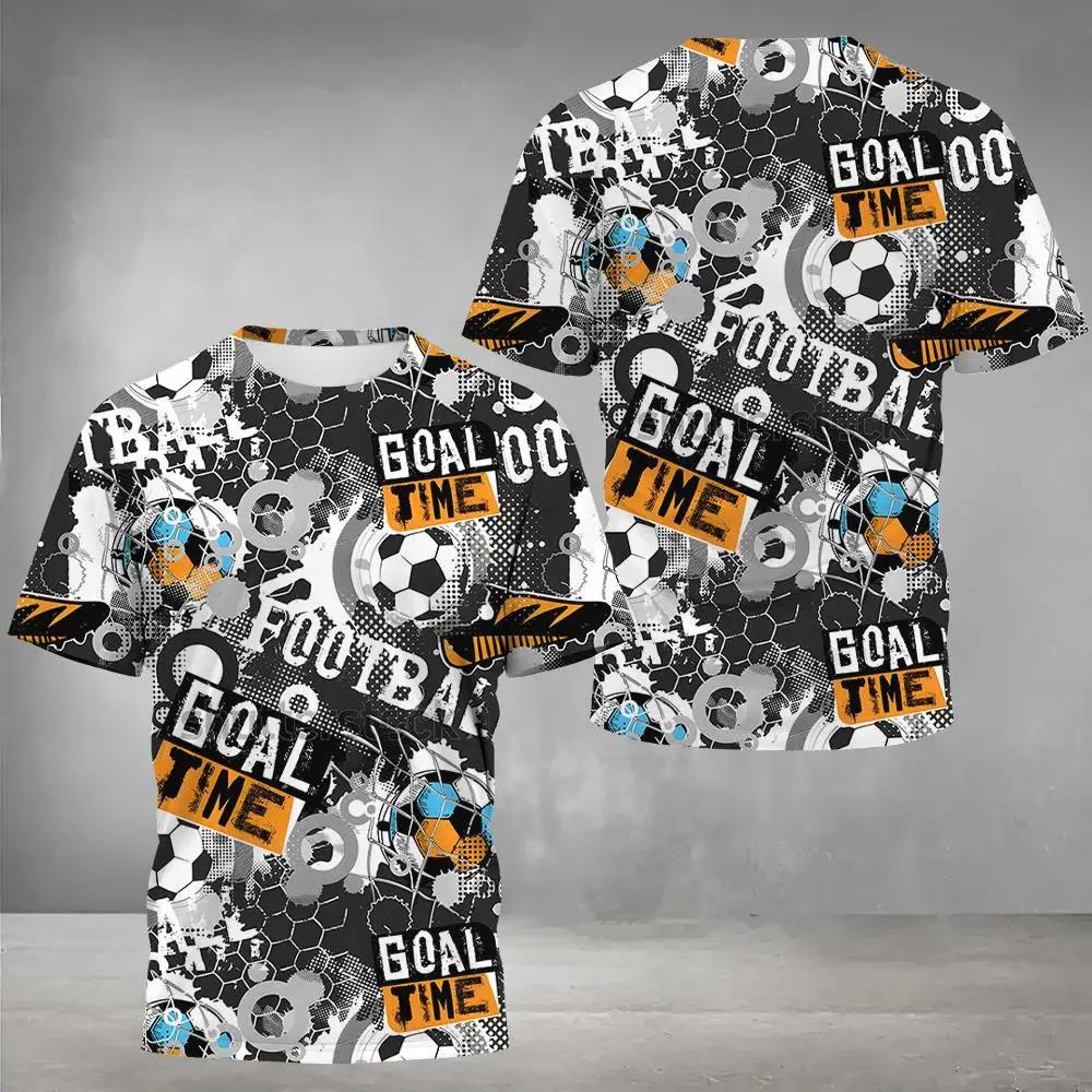 Football Pattern T-shirt Men's Fashion Summer Short Sleeved Street Wear Loose Men's Clothing