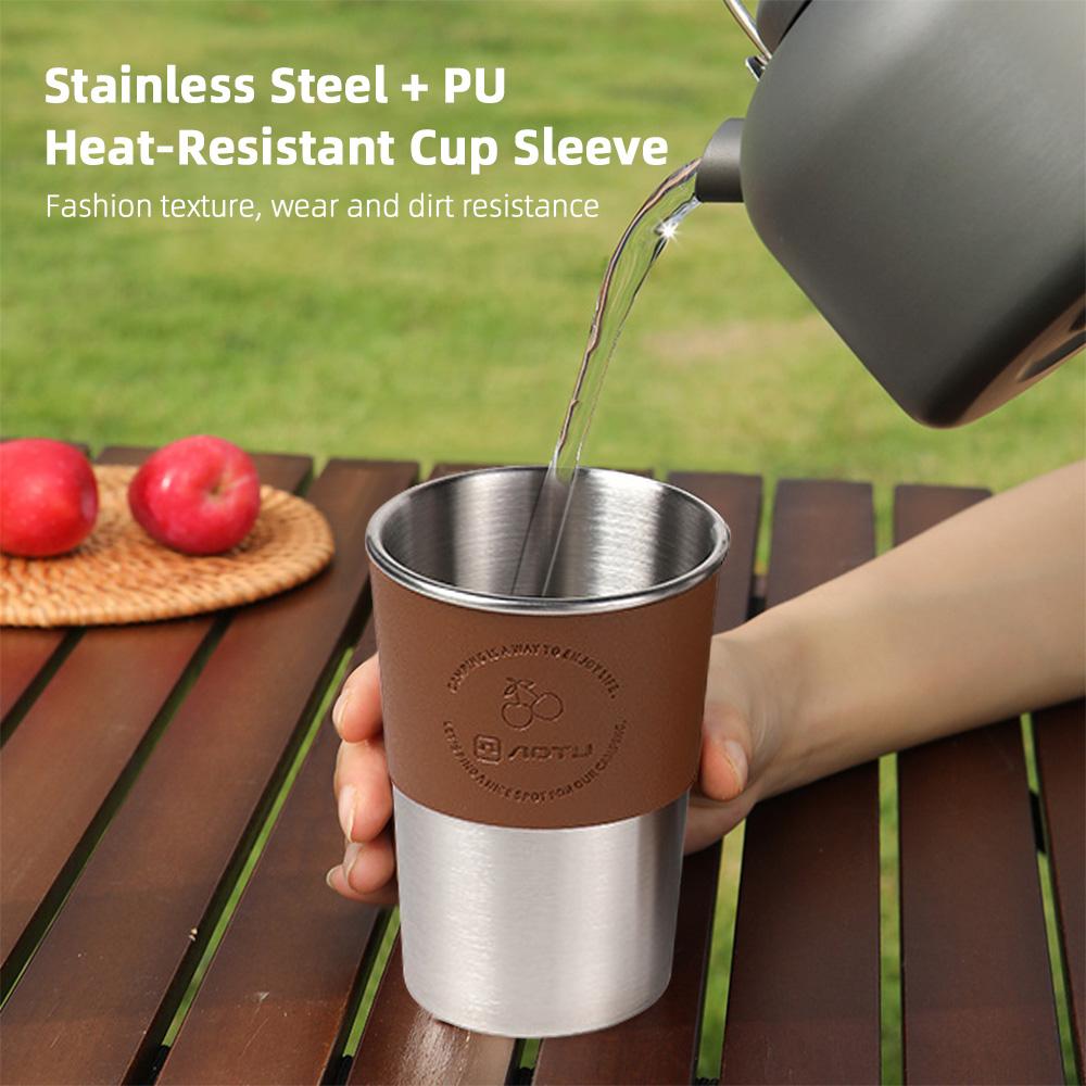 Camping Kettle for Open Fire 2L Camp Kettle + 4*360ML Stainless Steel Cups with Heat-Resistant