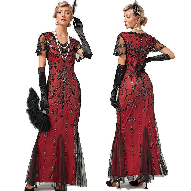 1920. gadu retro sequin īsroku vakarkleita