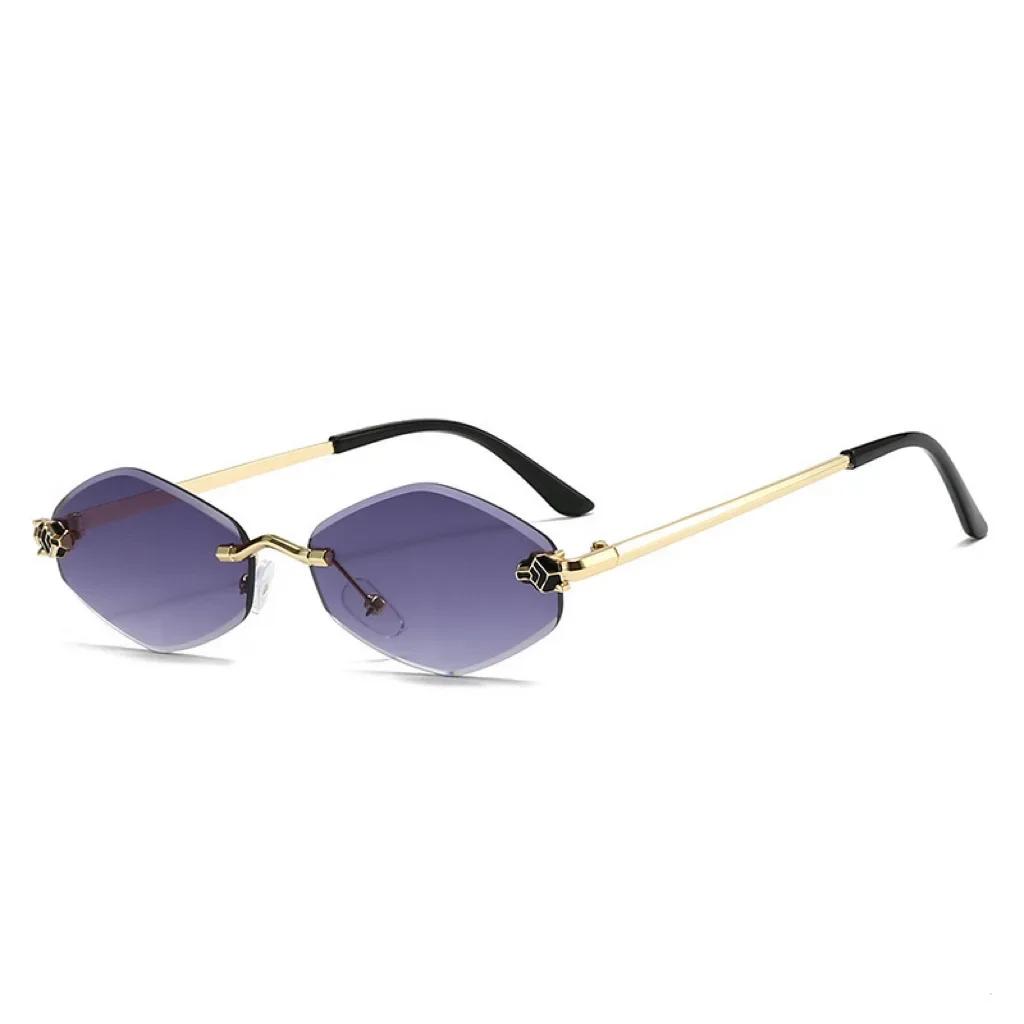 Ashion Small Polygonal Sunglasses For Women Luxury Brand Rmless Brown Rhombus Sun Glasses Woman Vintage Metal Shades Eyewear