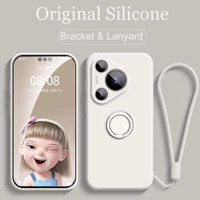 Magnetische Flüssigsilikon-Ringständer-Hülle für Huawei Pura 70 P70 P60 P50 P40 Mate 60 50 40 Pro Plus Nova 11 10 Honor 90 80 70 60
