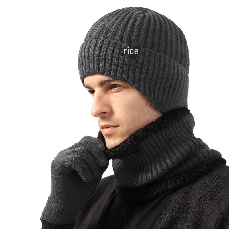 Men's Winter Wool Hat & Scarf Set: Thickened, Ear-Protecting, Cold-Proof, Warm, Knitted, Ideal for Riding