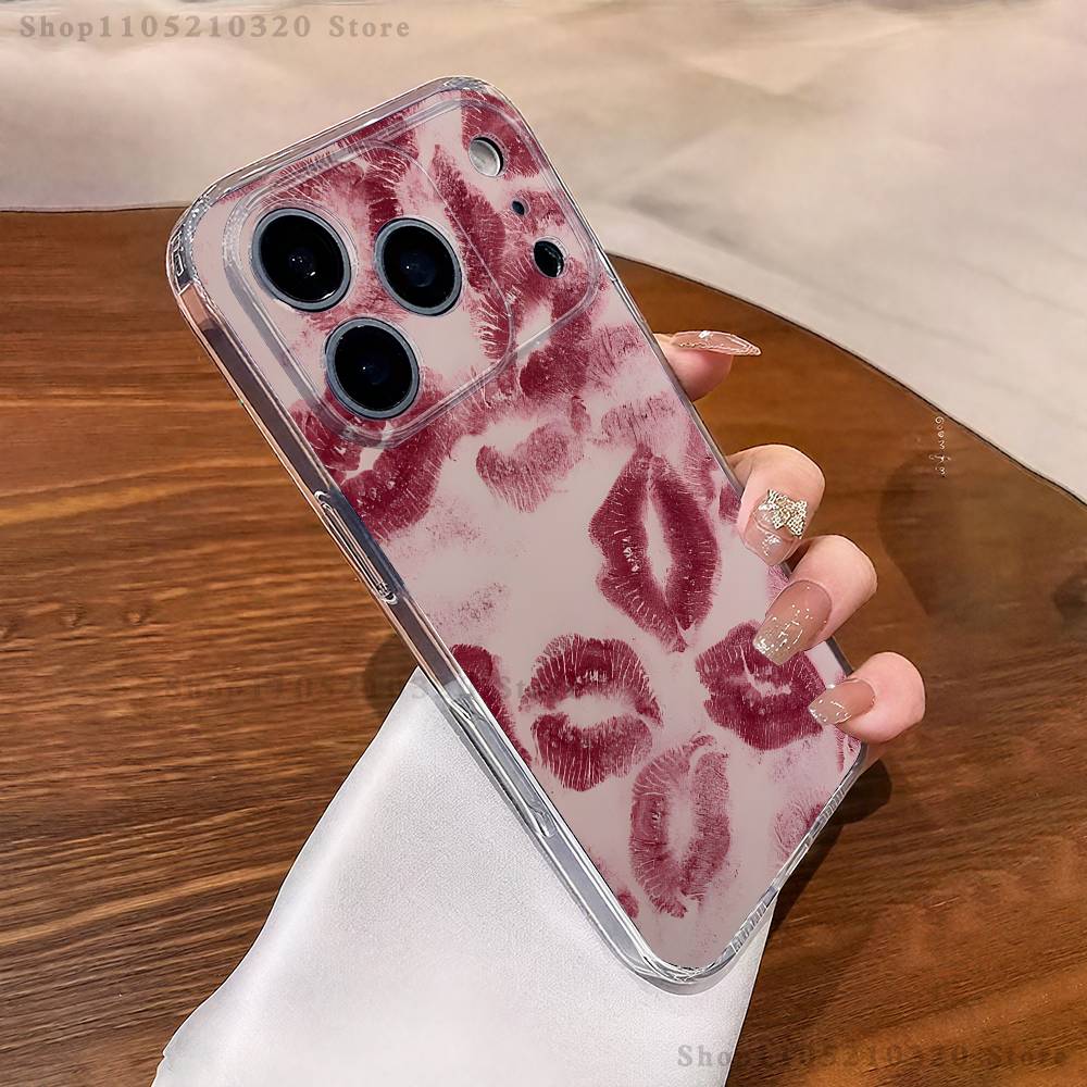 

Valentines Wine Red Lip Print Phone Case For iPhone 17,16,11,15,13,14,12,Air,Mini,Plus,Pro,Max,Plus,E Clear Soft Shell iPhone17Pro