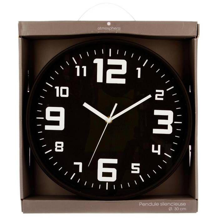 Horloge argent "Silence" noir D30cm - Atmosphera createur d'interieur