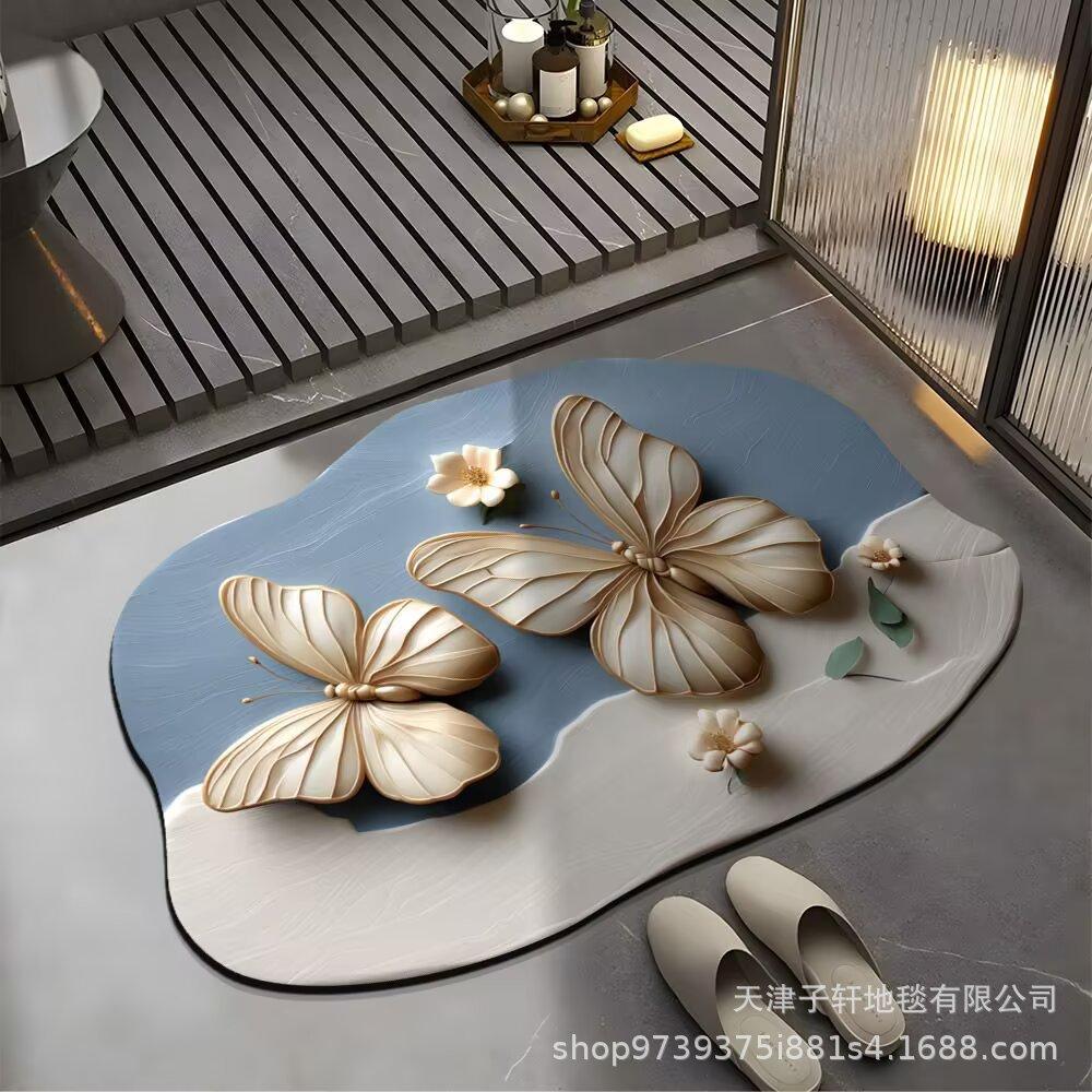 3D Butterfly Carpet Bathroom Entrance Mat Anti Slip and Absorbent Easy To Maintain Floor Mat