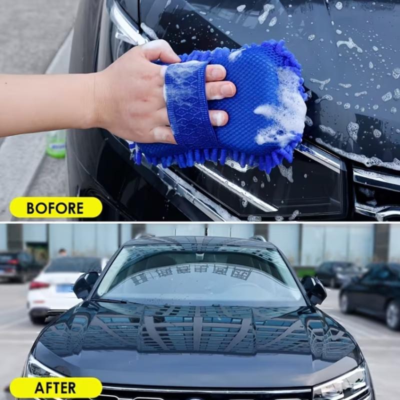 Ultrafine Microfiber Blue Chenille Car and Motorcycle Washing Sponge ,Soft, Ergonomic Handle,Textured Surface Scrubbing