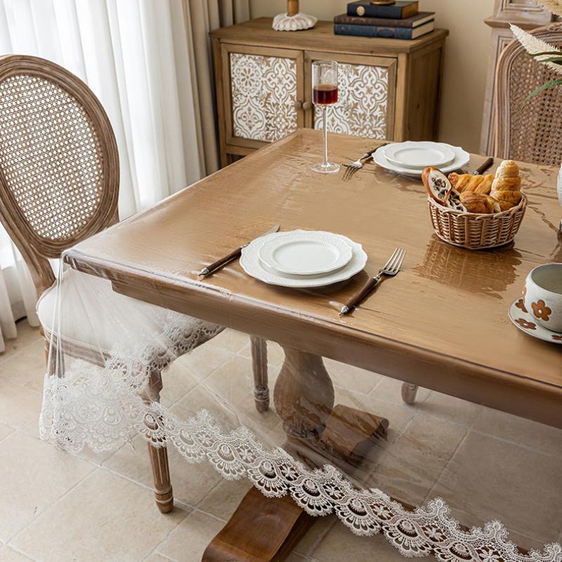 Clear Tables Cover PVC Transparent Embroidered Lace Table Cloth Soft Waterproof Tablecloth Household Rectangle Round Plastics Table Mat