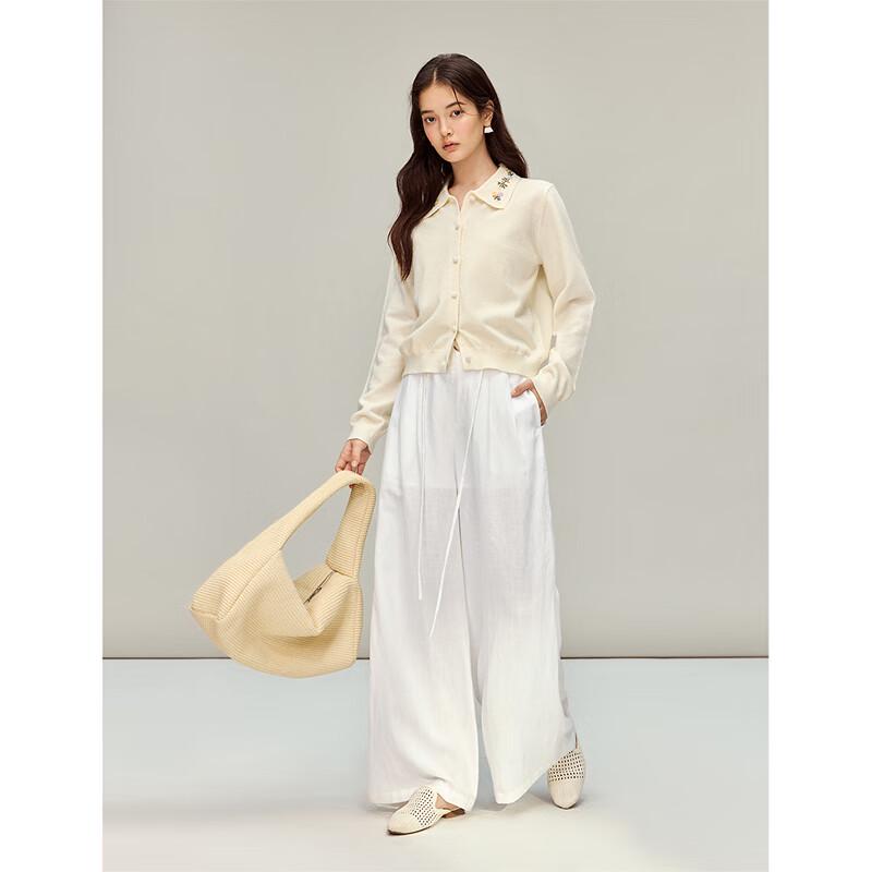 INMAN 3D Floral Embroidered Lapel Knitted Cardigan