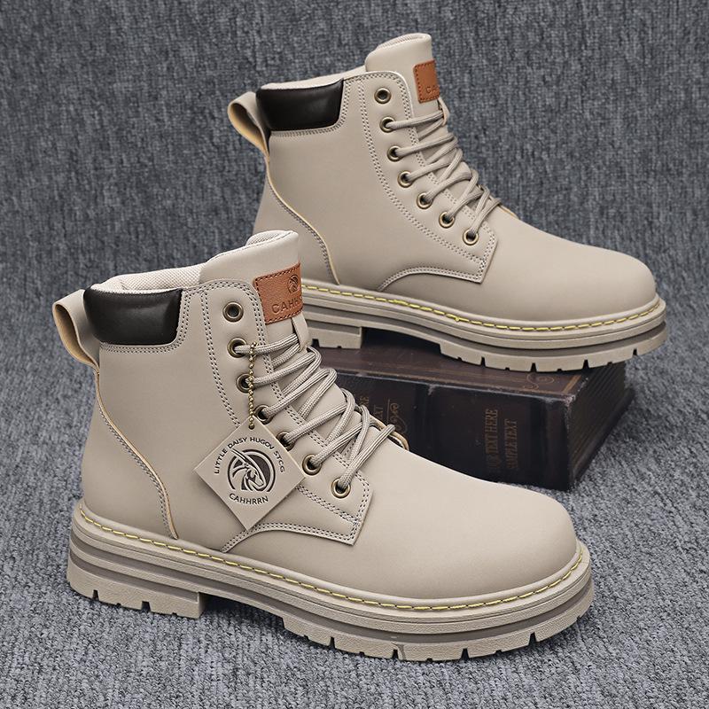Men's rhubarb boots 2025 autumn and winter new retro locomotive boots men's shoes thick-soled high-top Martin boots factory direct sales