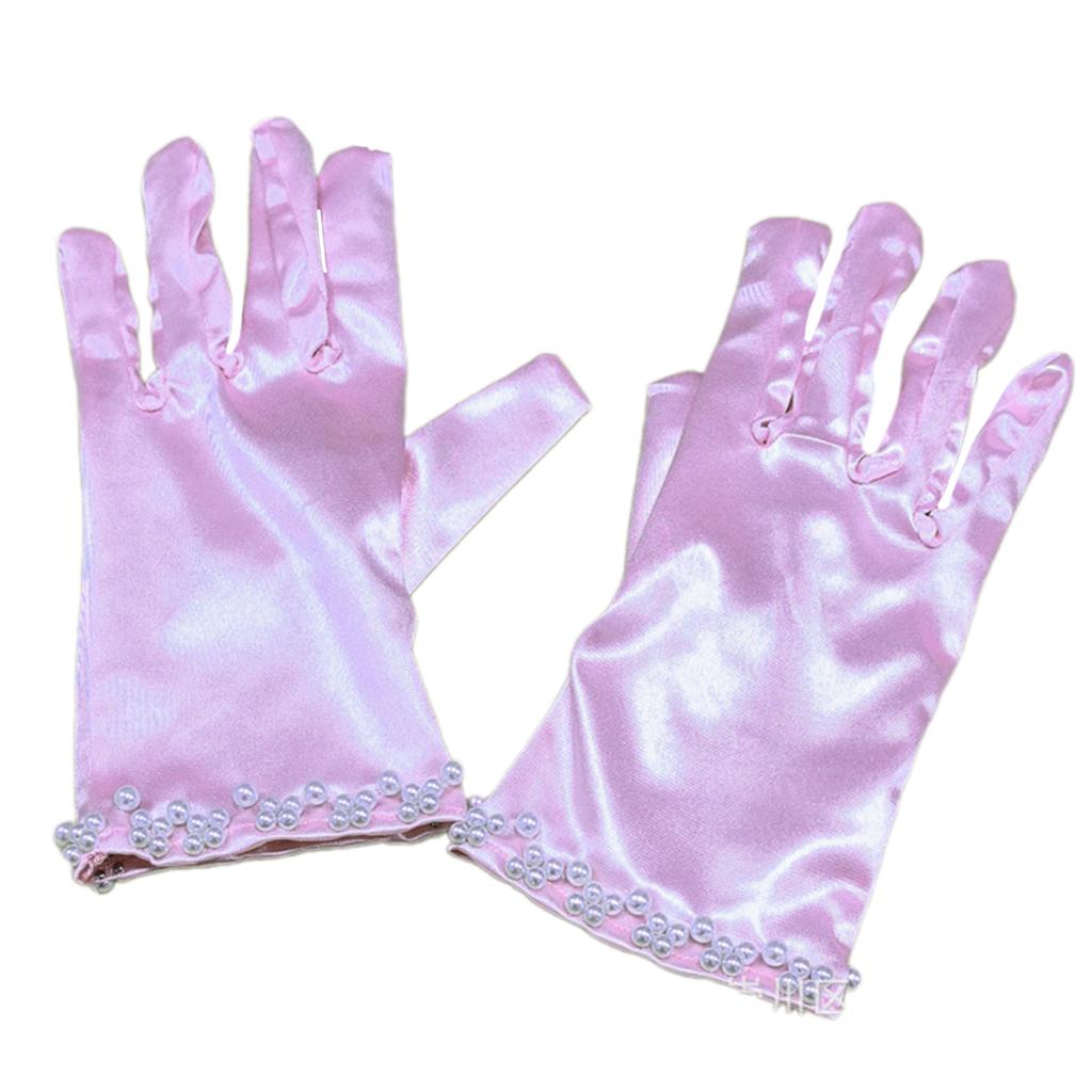 Satin Gloves Evening Galas Gloves with Beaded Trim Short Gloves Wedding Bride Gloves Formal Occasion Stage Props Gloves