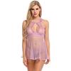 Women Sexy Lingerie Dress Babydoll Halter Underwired Open Back Sleepwear Nightwear with G-string