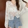 Korean Style Casual Sun Protection Sexy Ladies Tops Vintage Summer Lace Blouses Women See Through Sheer Long Sleeve Sun Shirts