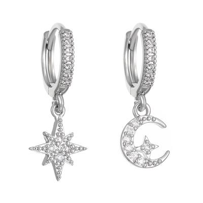 Asymmetric Zircon Pendant Earrings with Stars and Moon, Luxurious Quality Zircon, Trendy Women's Temperament, Daily Accessories