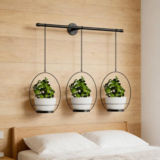 1 Set Hanging Flower Pots Wall Mounted Plant Hanger Hanging Planter Set Includes Metal Rod 3 Planters Ropes for Windows Ceilings Walls Garden Decor