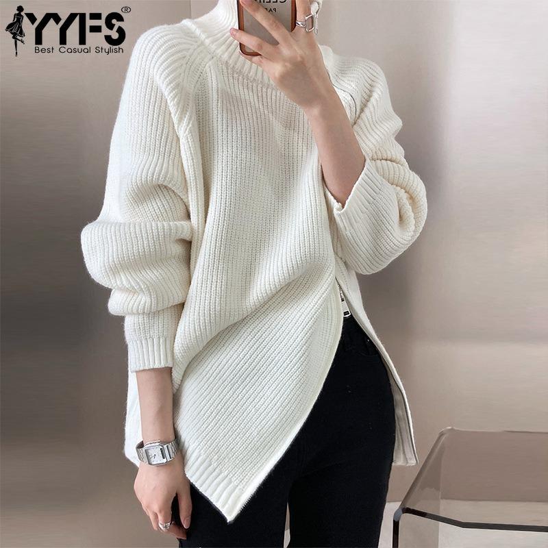 YYFS Women's Fashion Casual Fall Winter Solid Color Print Long Sleeve High Neck Tops Women's Clothing Woolen Knitwear Sweaters