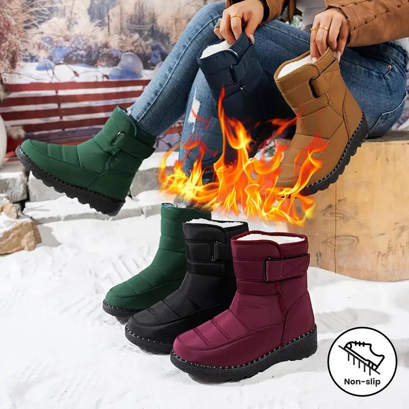 Dames Koselige Vinter Snøstøvler - Myke, Sklisikre Plysjfôrede Plattform Ankelstøvletter og Justerbare Stropper for Utendørsaktiviteter Casual Snøstøvler