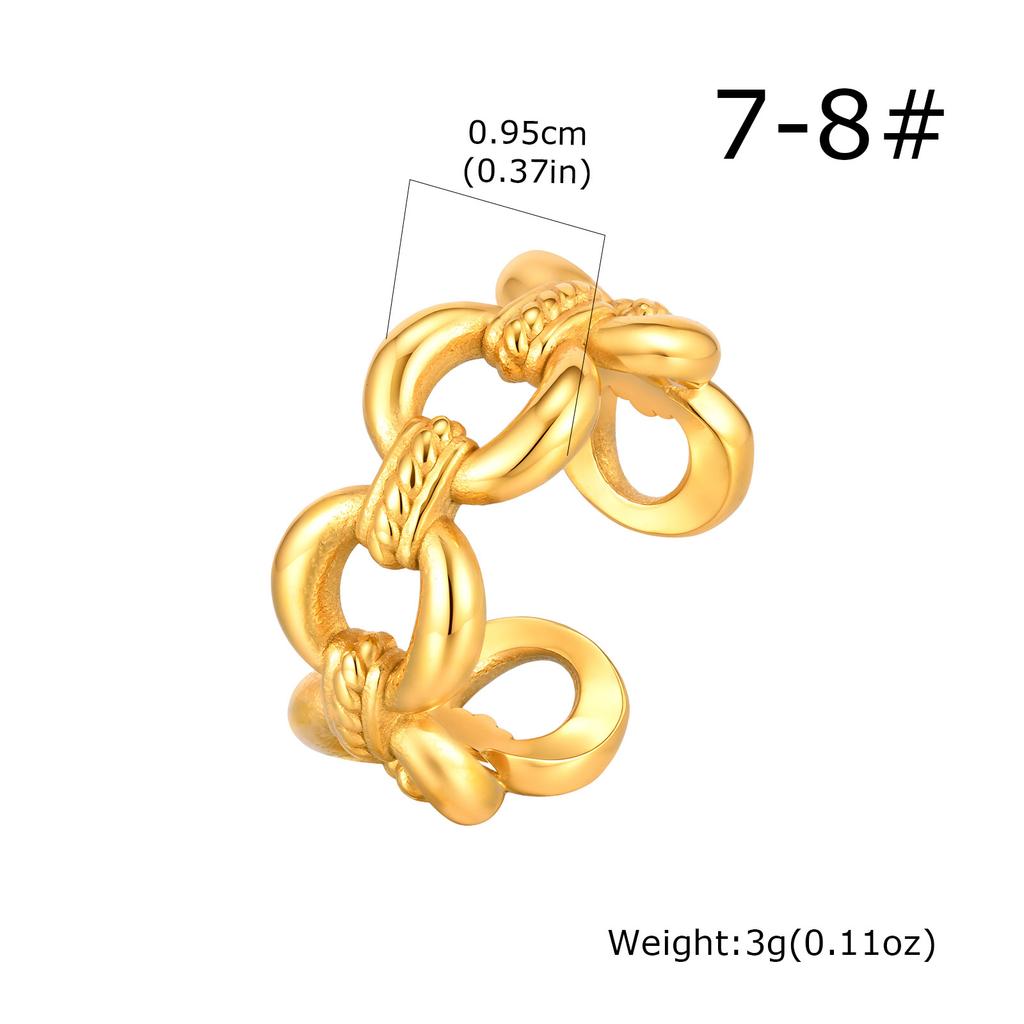 Twisted Rope Paperclip Chain Link Ring for Women, Stainless Steel Open Adjustable Stacking Party Jewelry