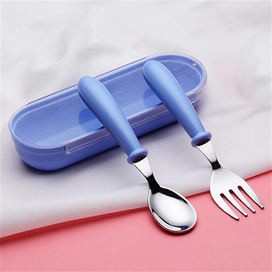 Portable Stainless Steel Children's Tableware Fork and Spoon Set Creative Complementary Food Training Set