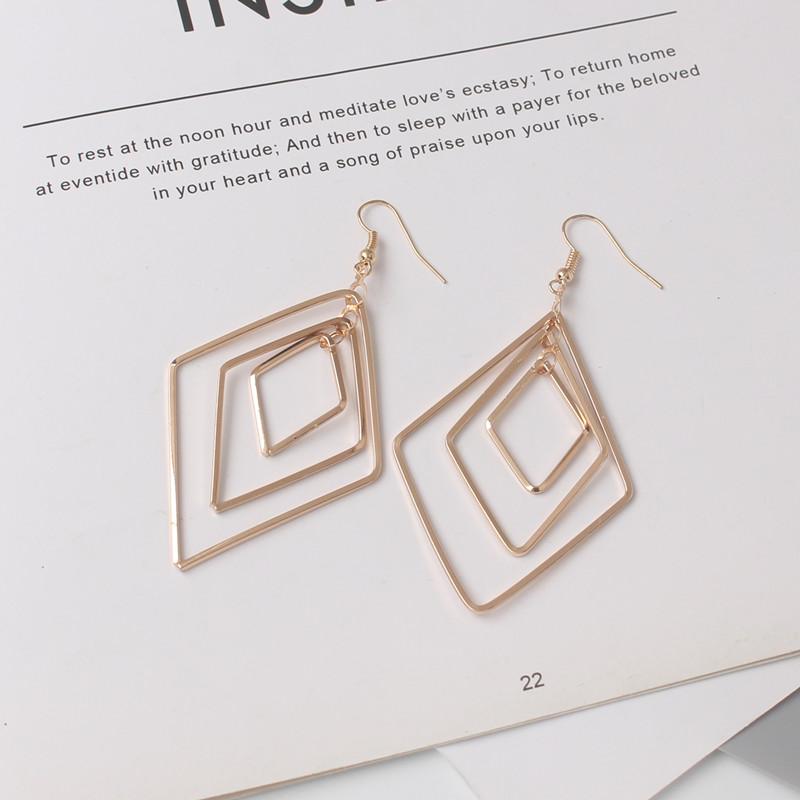 New Trend Zircon Drop Earrings Simple Fashion Hollow Geometric Metal Earrings Temperament Personality Wild Ladies Earring