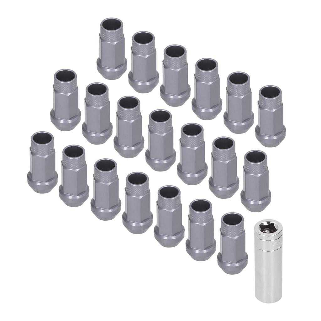20pcs Wheel Lug Nuts M14x1.5 Thread 2in Height 7075 T6 Aluminum Thru Hole Locking Lug NutsTitanium Color
