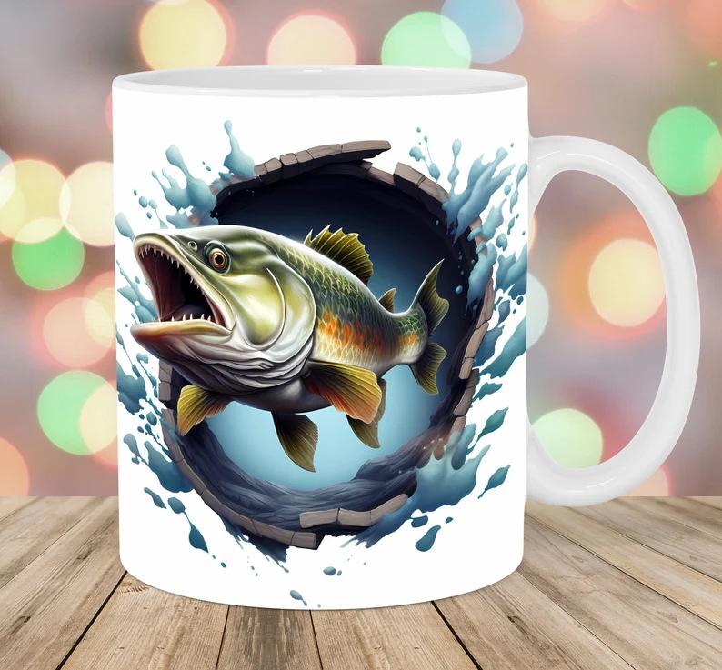 3D Father'S Day Gift Dad Ceramic Coffee Mug Father Goldfish Water Cup Fishing Fishing