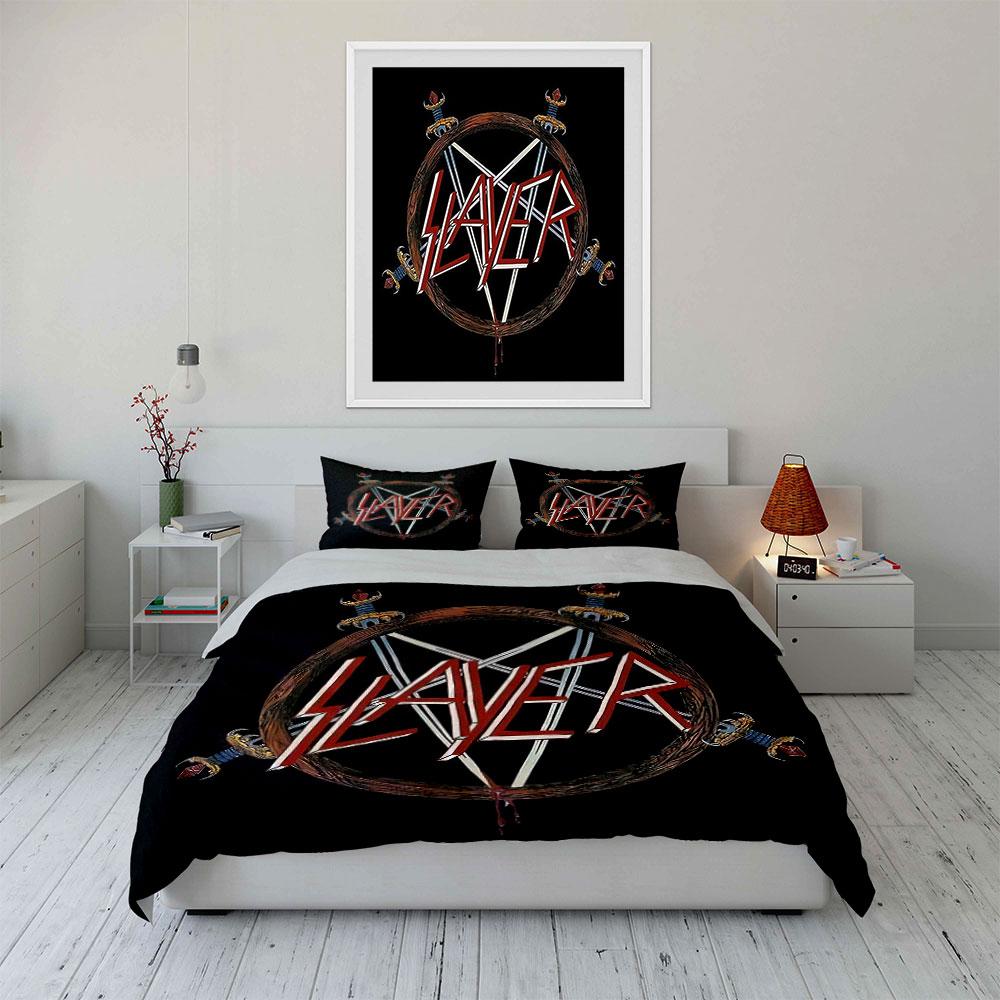 Slayer Logo with Swords Design Bedding Duvet Cover Set Duvet Cover Pillowcases  (1*Duvet Cover 2*Pillowcases, Without Duvet Insert)