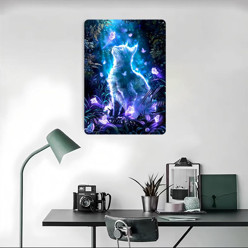 Ghost Cat With Butterflies Metal Poster Customized Wall Art Retro Vintage Tinplate Signs for Man Cave Home Decor Accessories